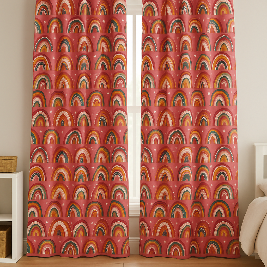 Rainbow Dreams Cotton Kids Curtains – Berry-Pink Bedroom Drapes, Light-Filtering or 100 % Blackout | Made to Measure-2
