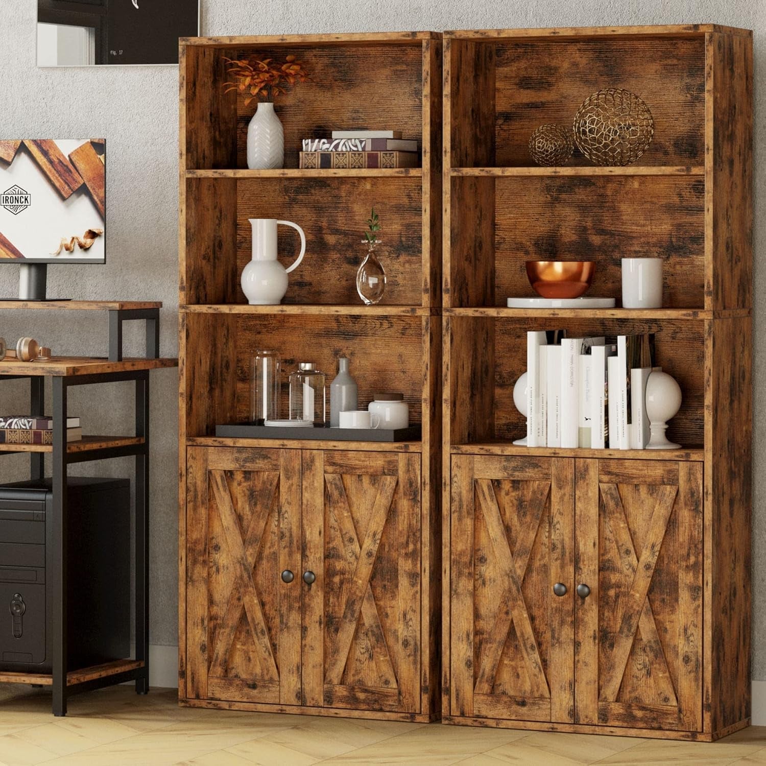 Industrial Bookshelves With Doors 5 Shelf Floor Standing