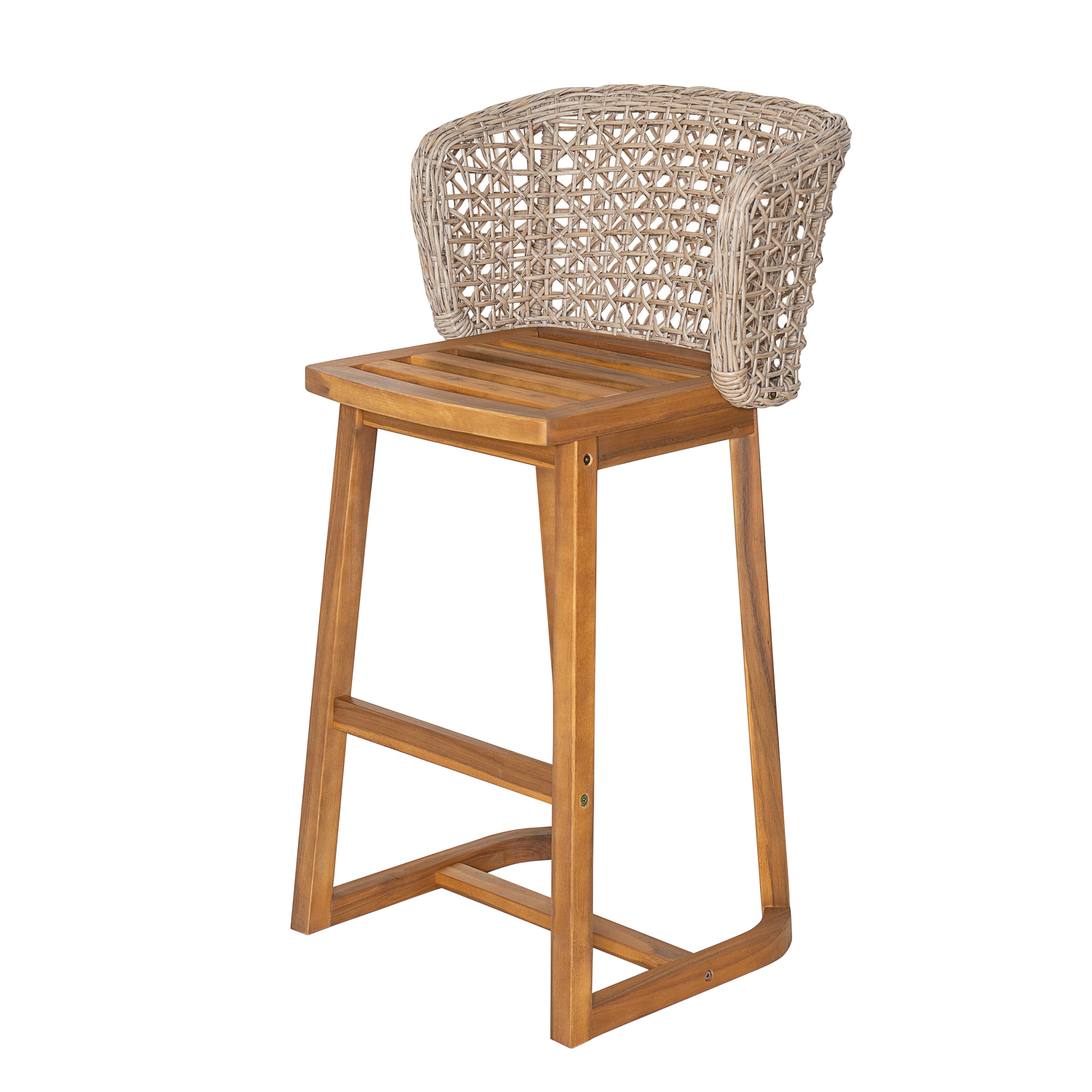 Outdoor Acacia Wood Bar Stools with Cushions (Set of 4)