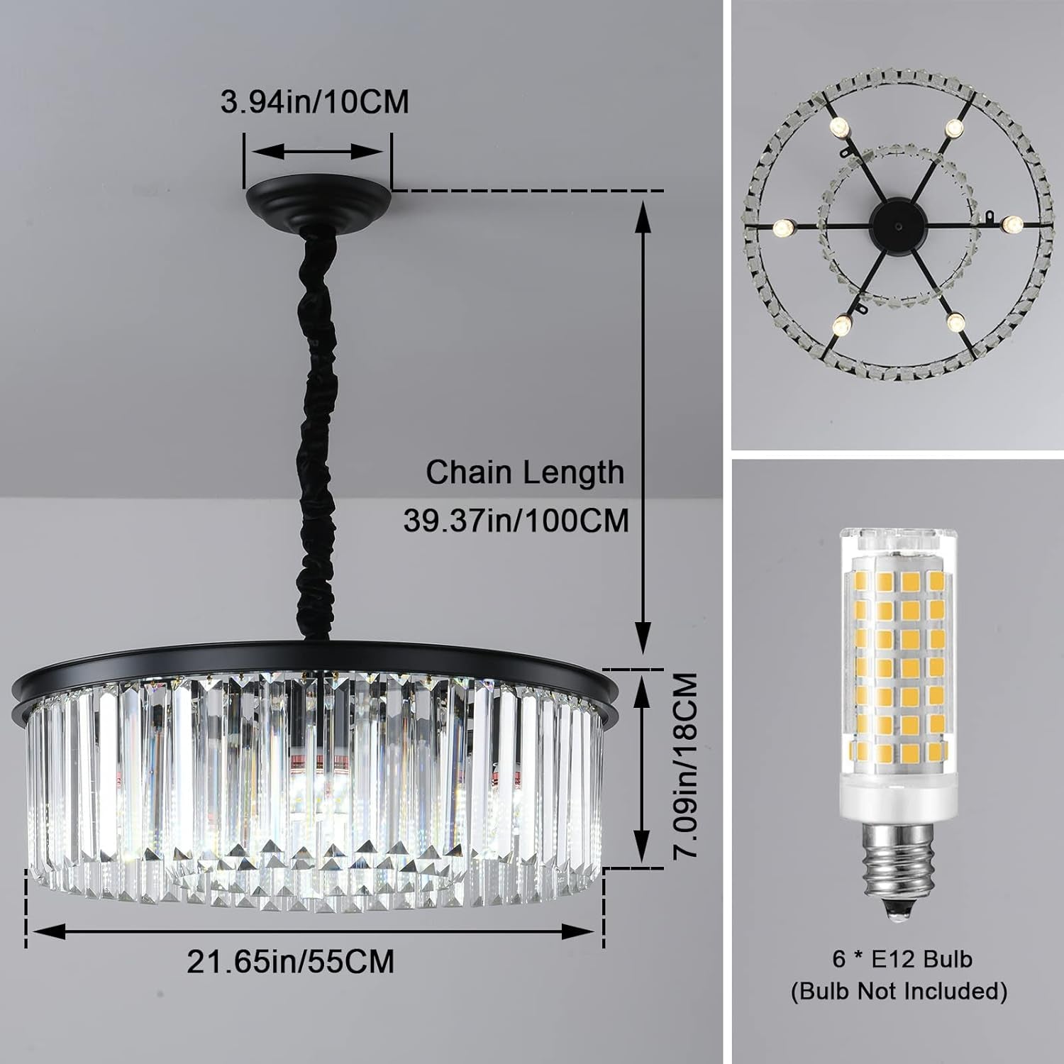 Black Crystal Chandelier Two Tier Flushmount Ceiling-4