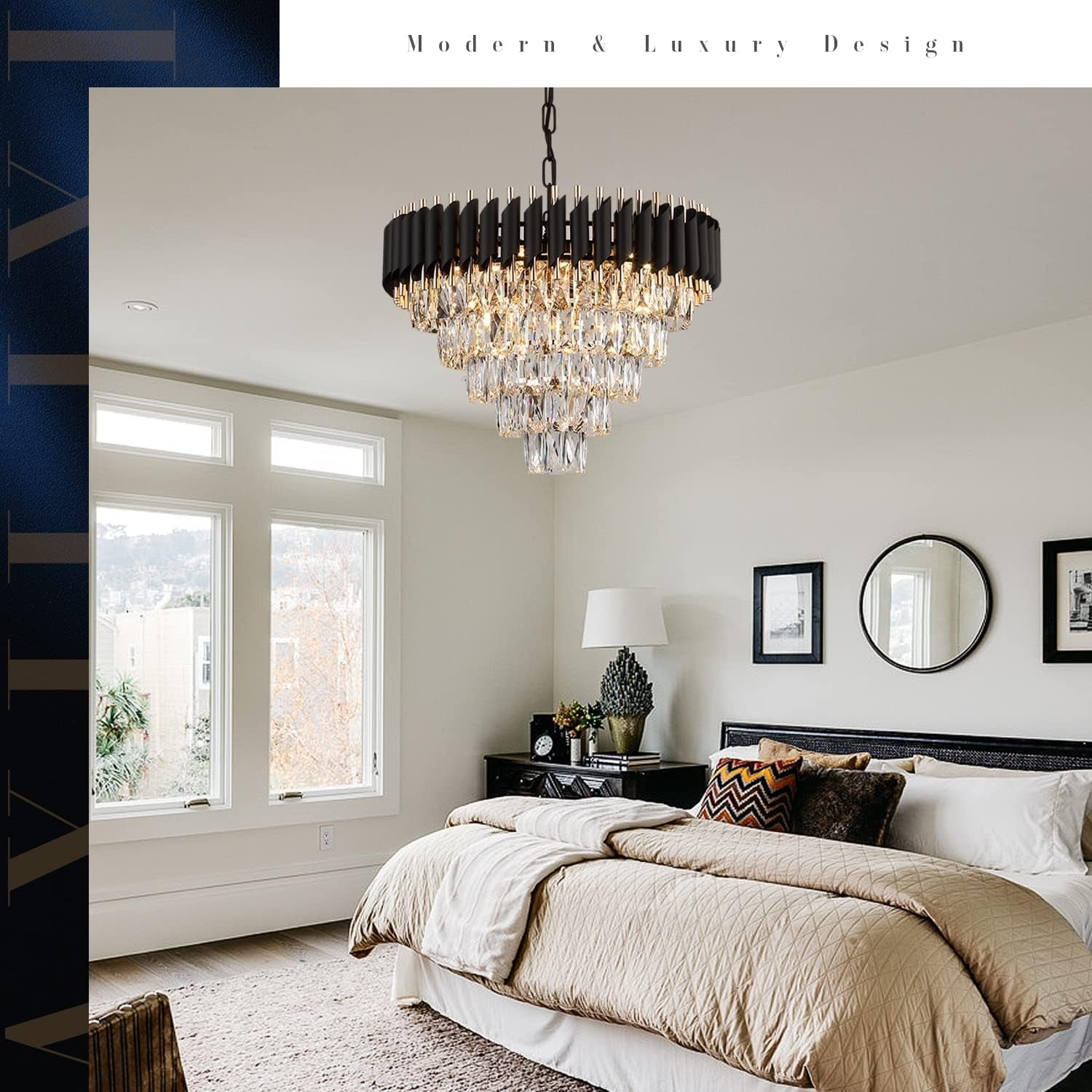 24 Inch Matte Black RoseGold CrystalChandelier Fixture-2