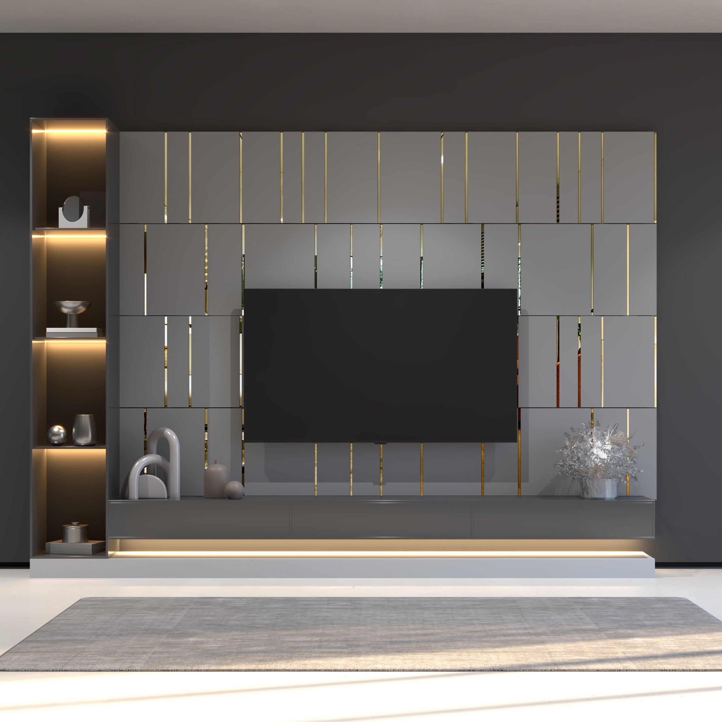 Grey and Gold Mirror Decorative Panels - PRHOMZ