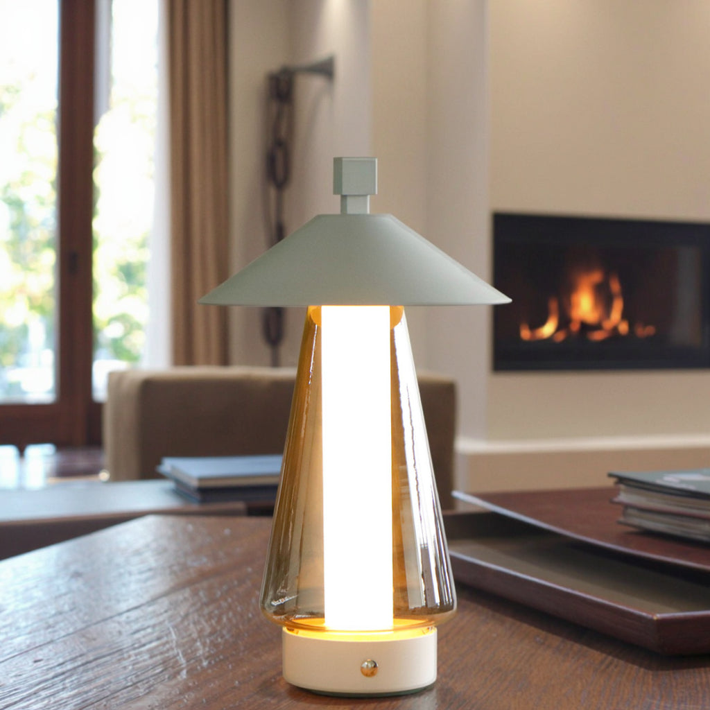 3-Way Dimmable Bedside Lamp (12"H): Umbrella-Shaped Touch Control, Grey Anodized Glass Shade (Indoor/Outdoor)-4