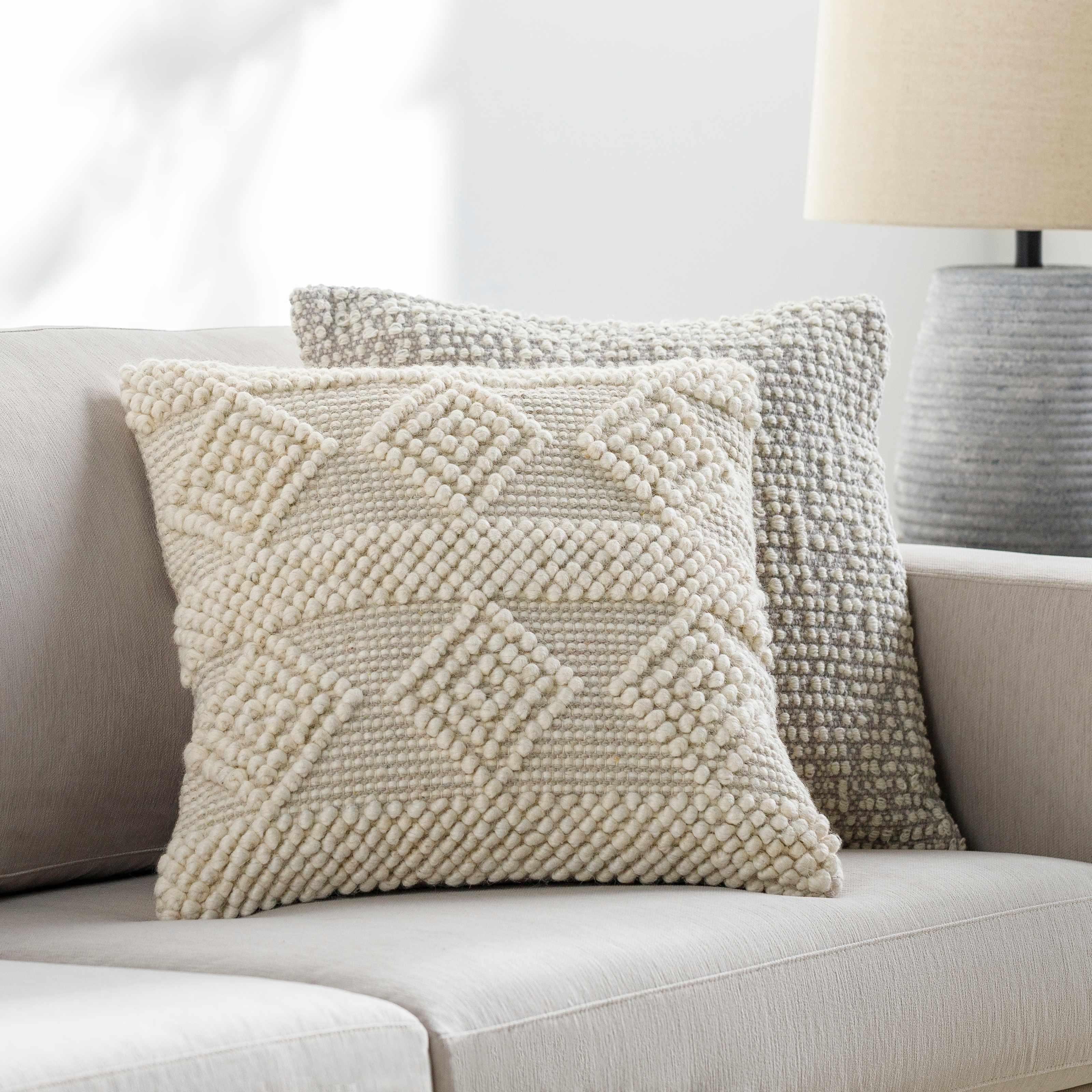 Alveley White Geometric Textured Throw Pillow-0