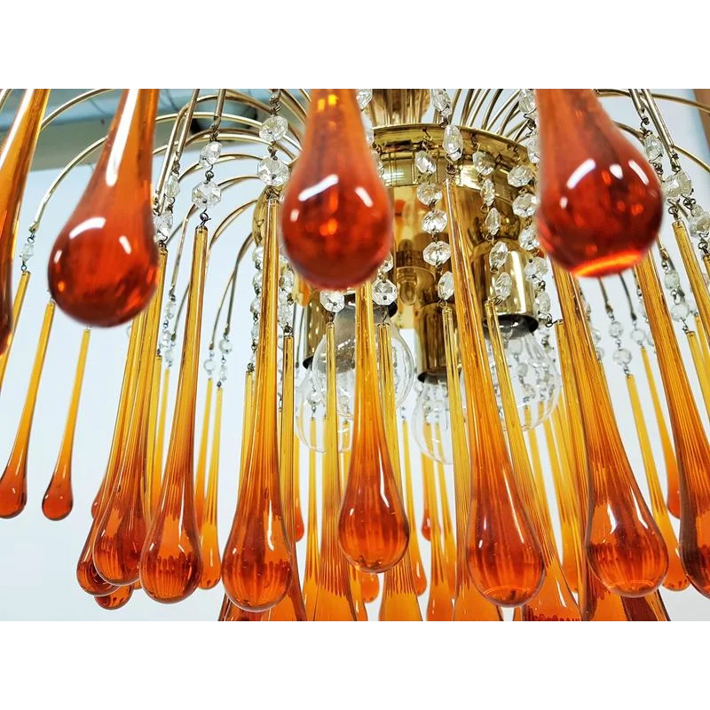 Amberglow Series | Amber Murano-Style Glass Chandelier with Crystal Accents for Dining