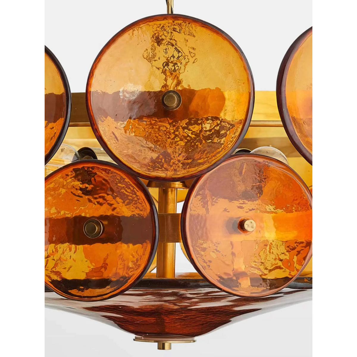 Ambra Series | Amber Murano-Style Glass Disc Chandelier with Solid Brass Frame for Dining