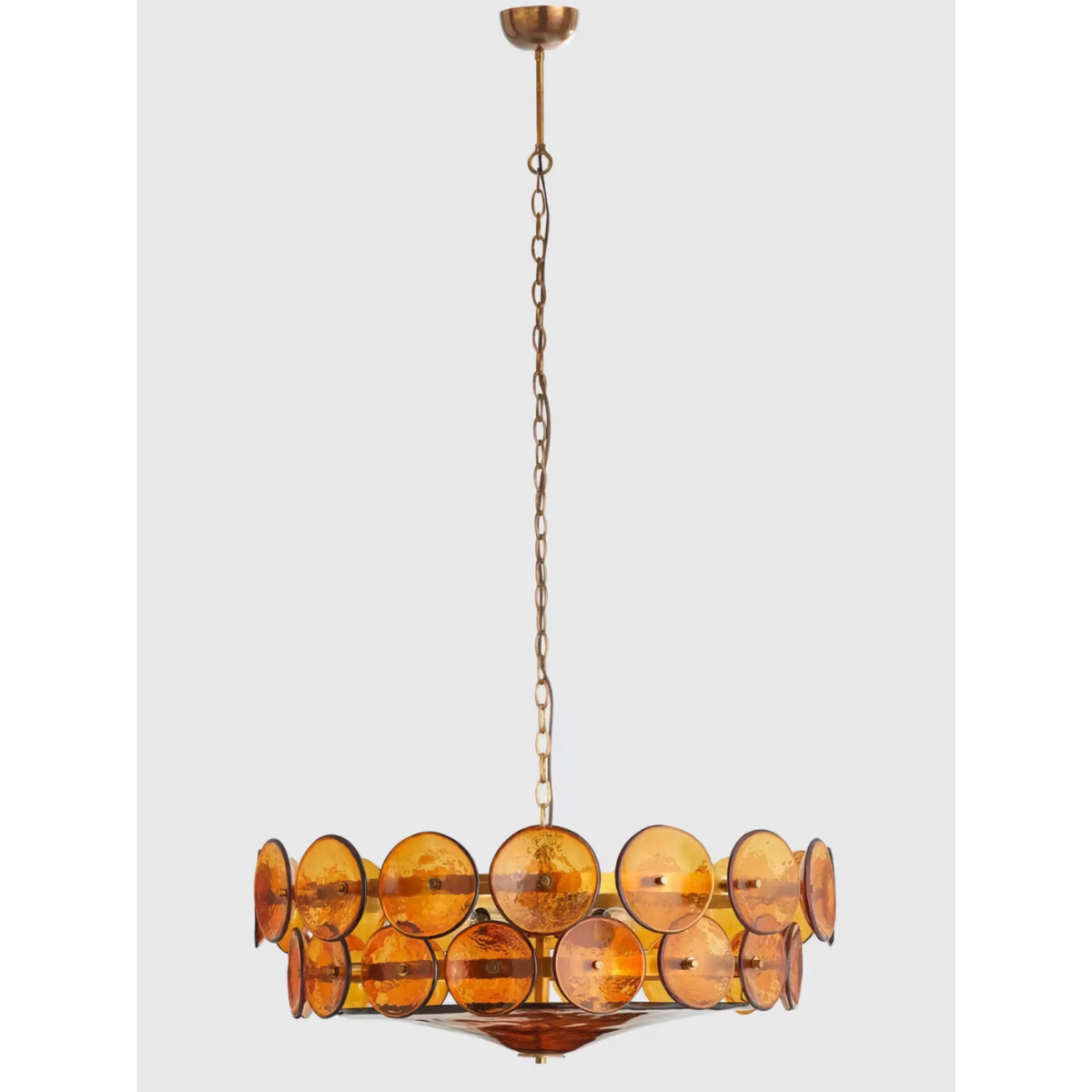 Ambra Series | Amber Murano-Style Glass Disc Chandelier with Solid Brass Frame for Dining