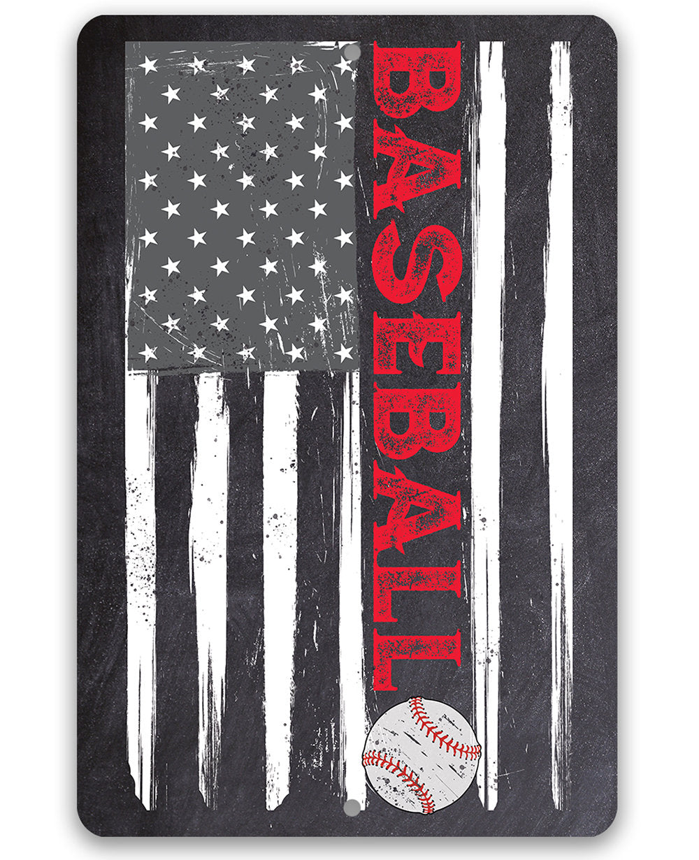 American Flag - Baseball - Metal Sign