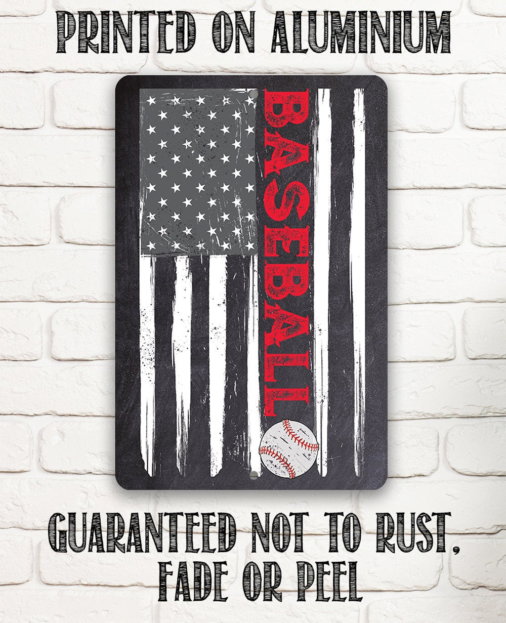 American Flag - Baseball - Metal Sign