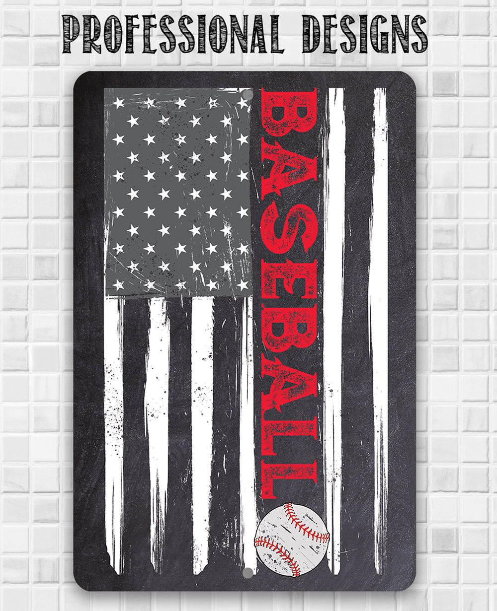 American Flag - Baseball - Metal Sign