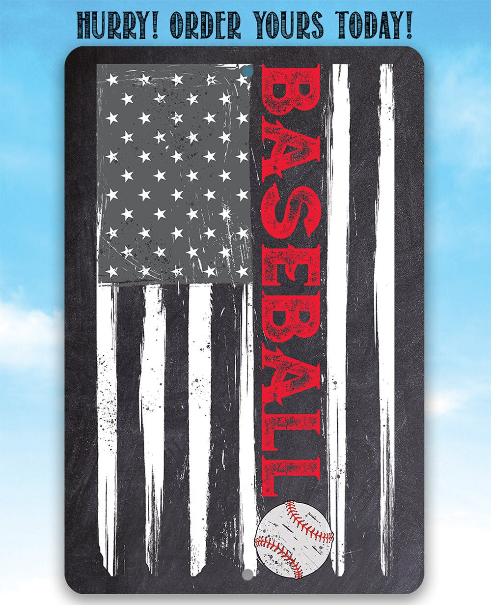 American Flag - Baseball - Metal Sign