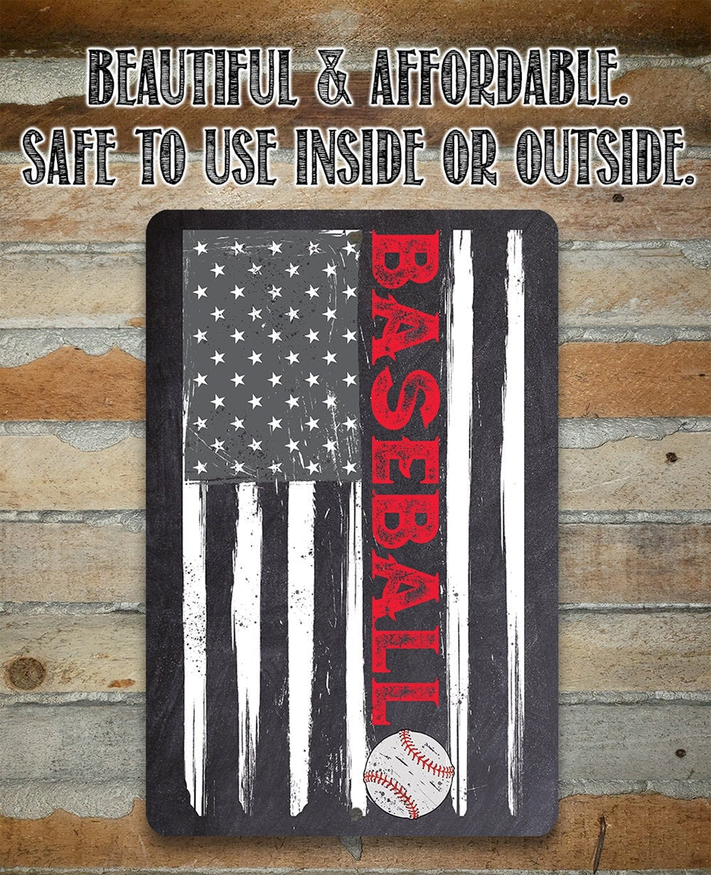 American Flag - Baseball - Metal Sign