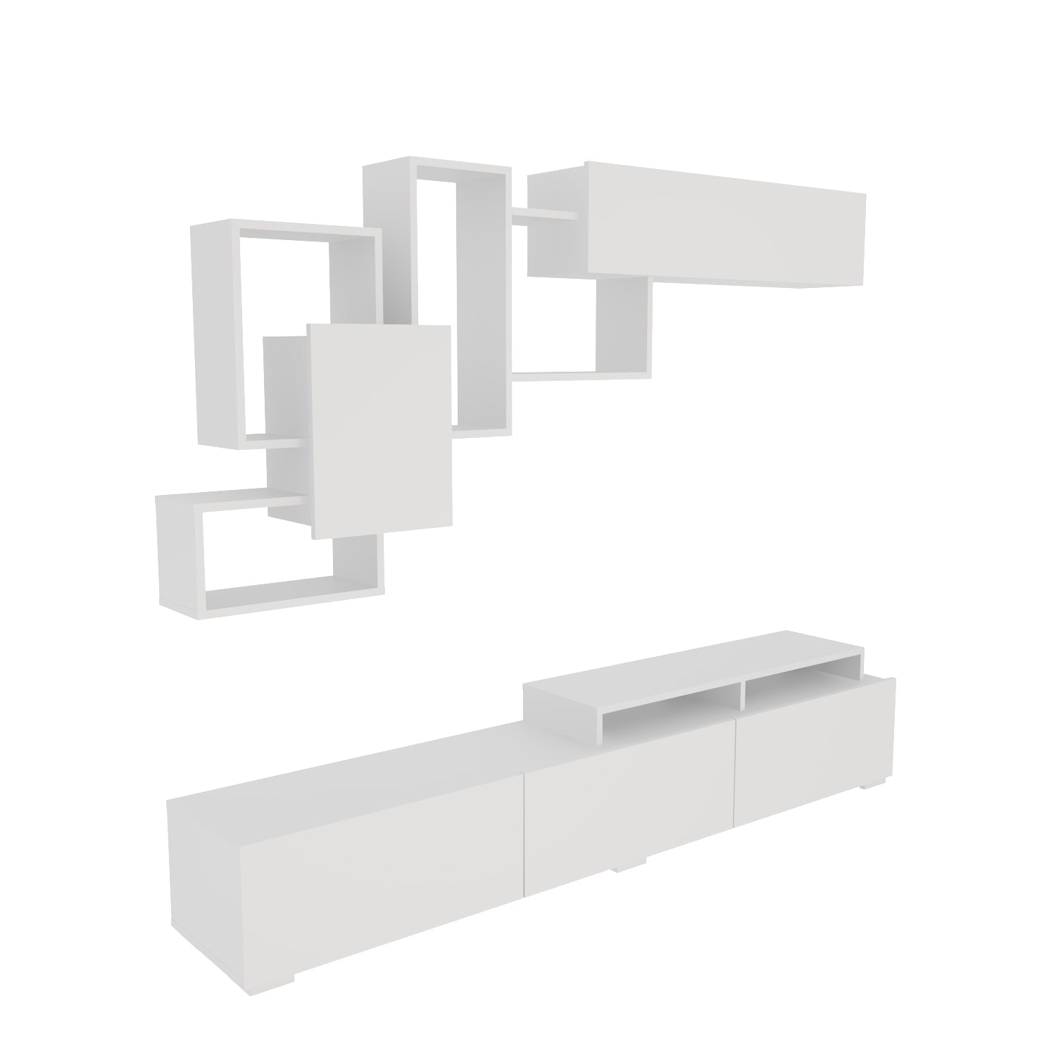 Amor TV Stand Entertainment Center with Wall Shelf and Cubbies for up to 85'' TVs