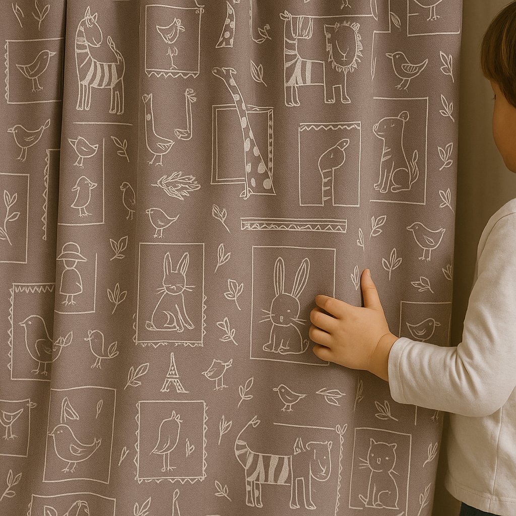 Soft Linen Animal Embroidered Nursery Curtains – 5 Colours – Blackout or Cotton Lined – Custom Sizes – Rod or Track Compatible-0