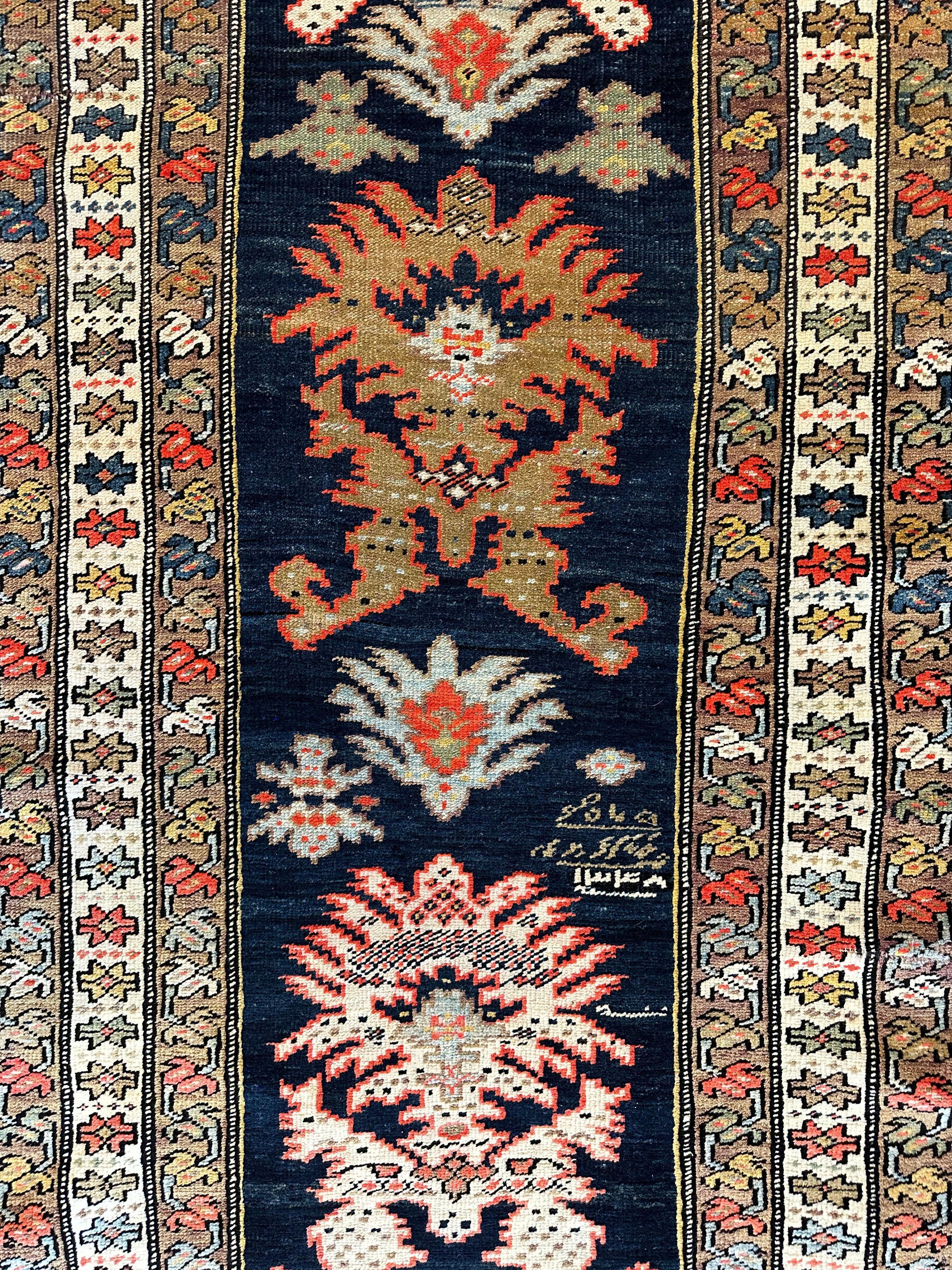 Antique Caucasian Karabakh Signed & Dated Wool on Wool Runner Rug 3 X 7