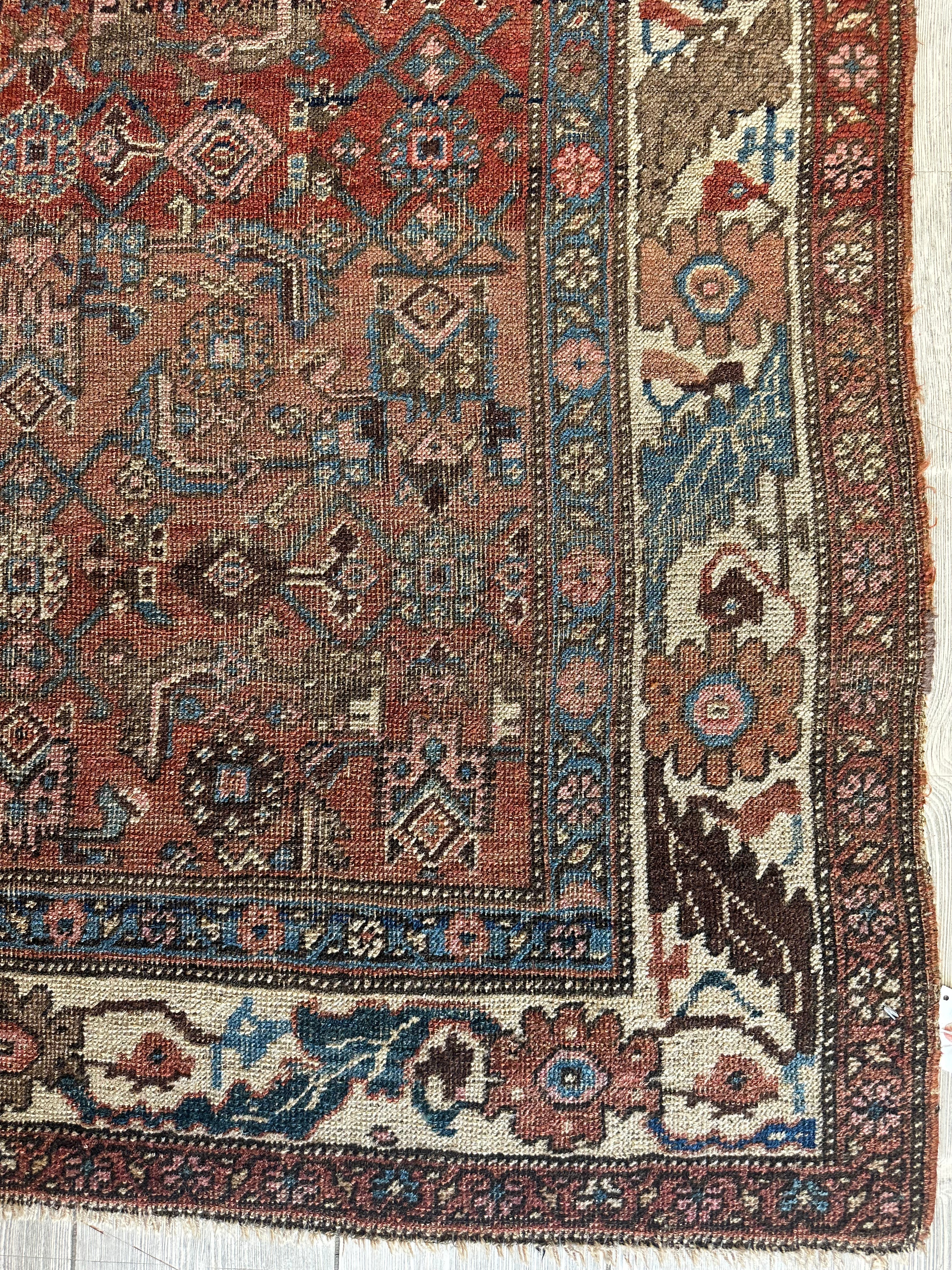 Antique Late 19th Century Persian Kurdish Gholtogh Rug 4 x 7