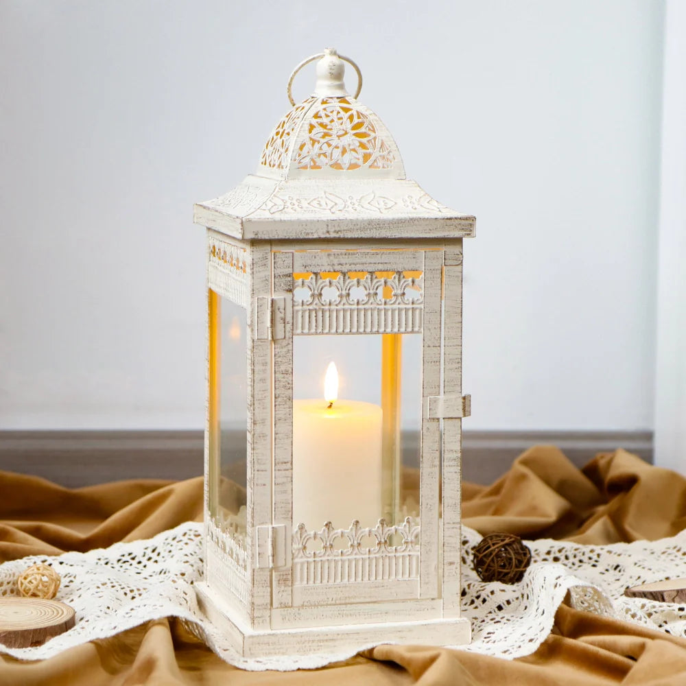 14.5" H Decorative Candle Lanterns(Beige with Gold Brush)