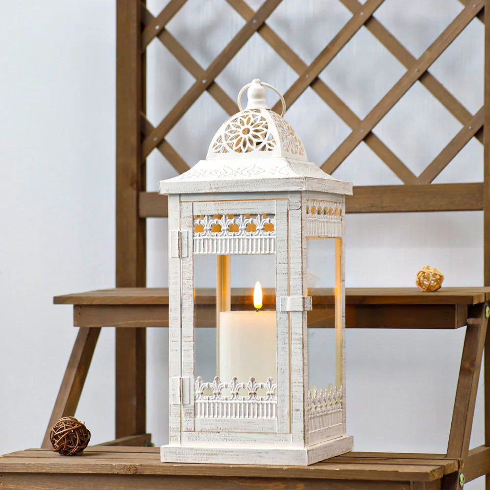 14.5" H Decorative Candle Lanterns(Beige with Gold Brush)