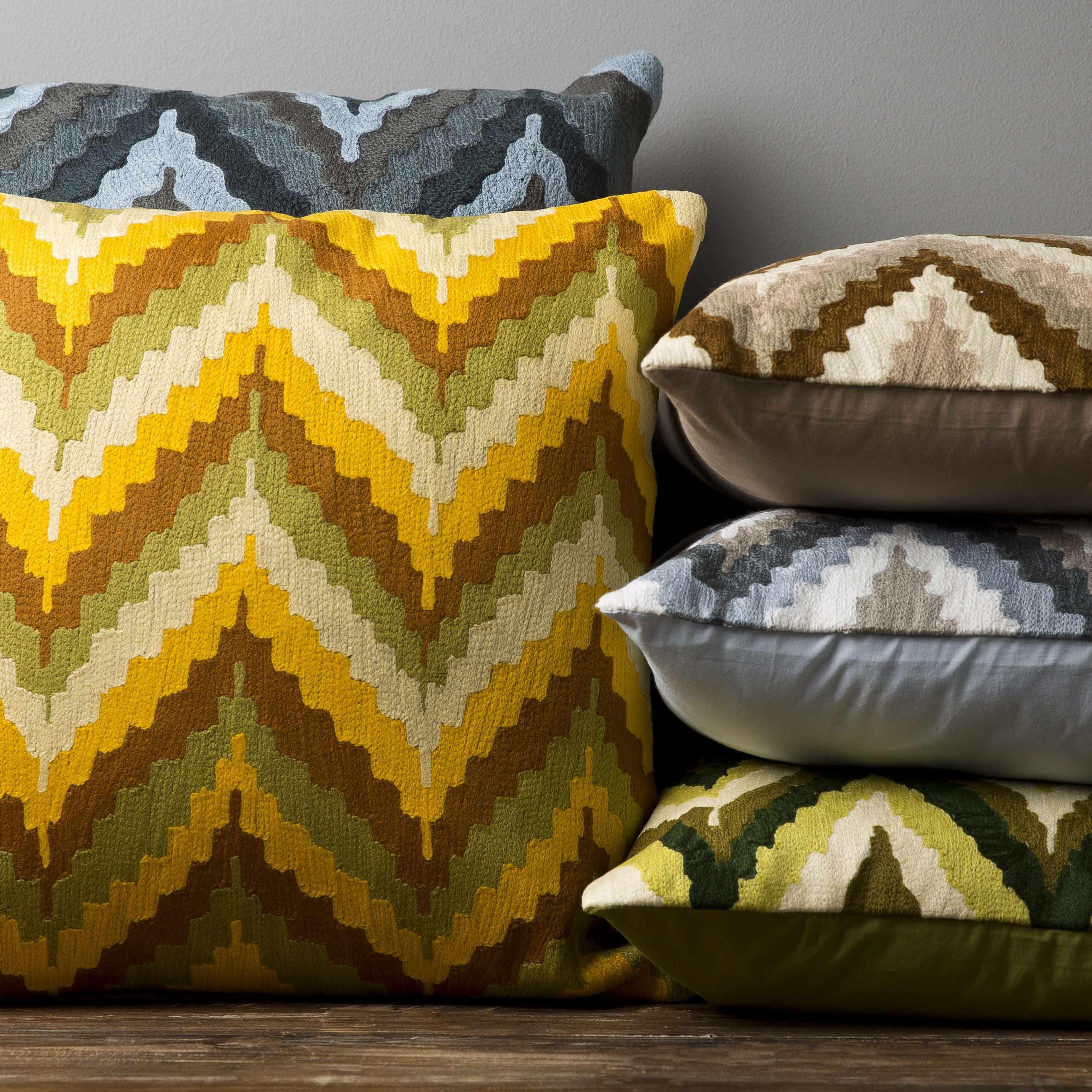 Braunton Chevron Green Mustard Throw Pillow - Clearance - PRHOMZ