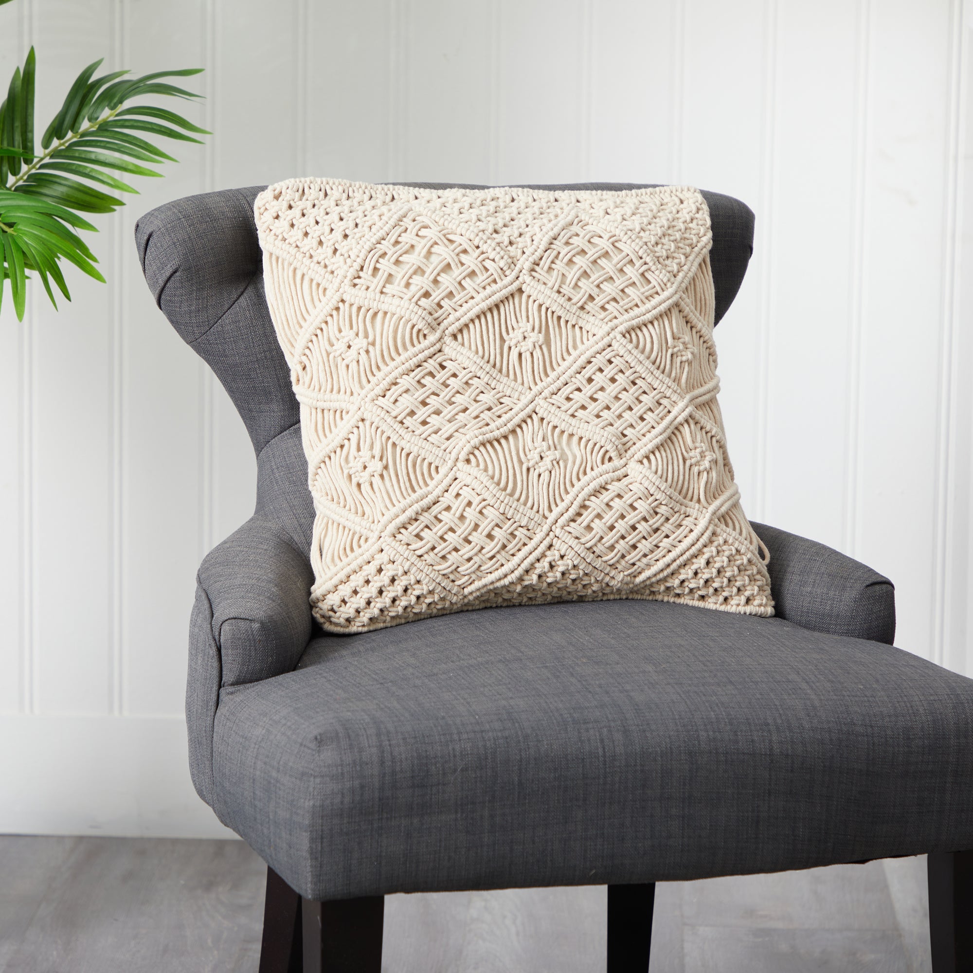 18” Boho Cross Woven Macrame Decorative Pillow Cover
