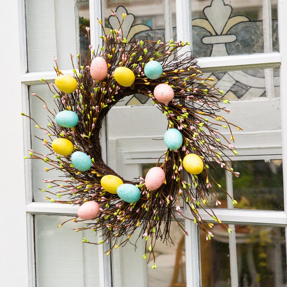 20" Artificial Pastel Easter Egg Twig Wreath