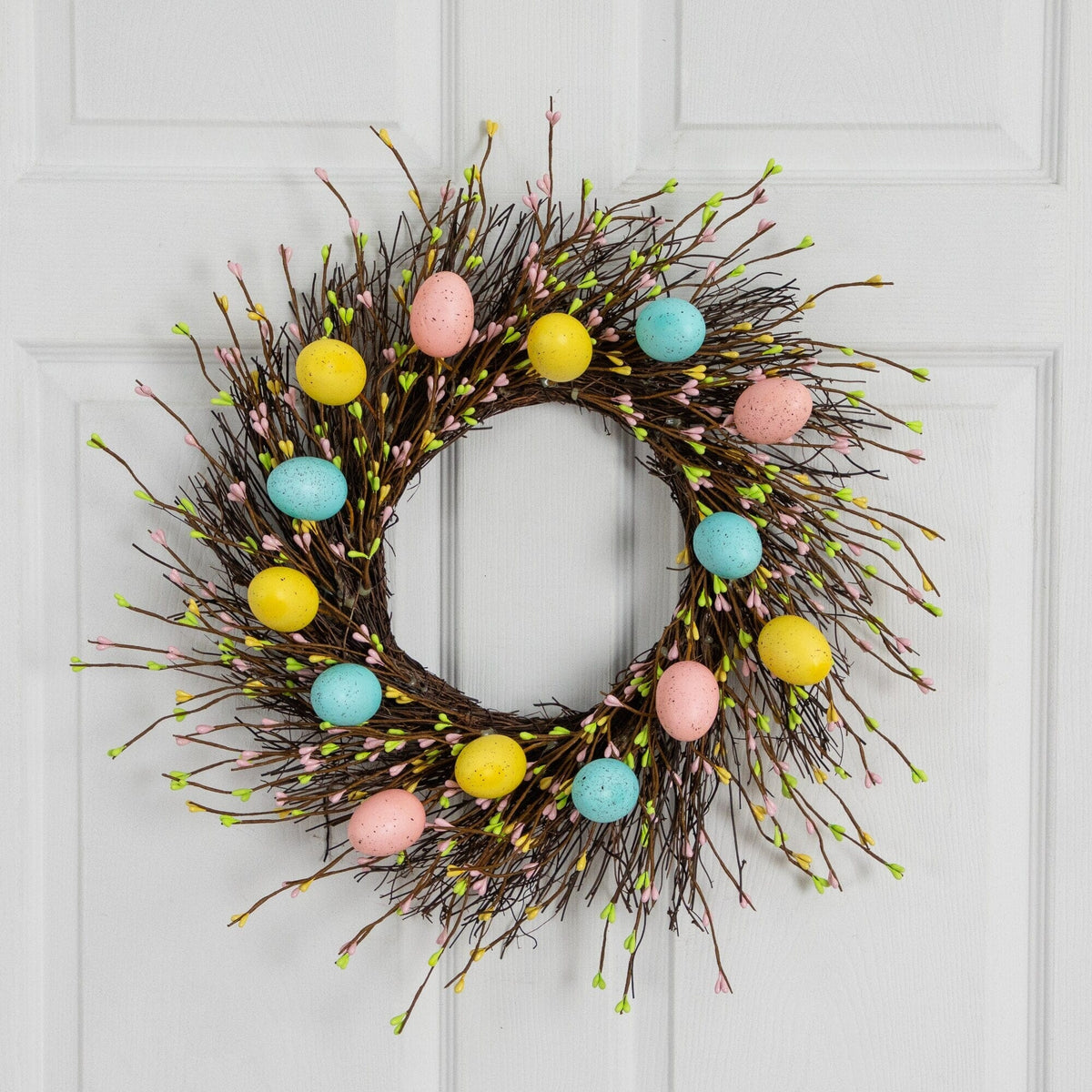 20" Artificial Pastel Easter Egg Twig Wreath