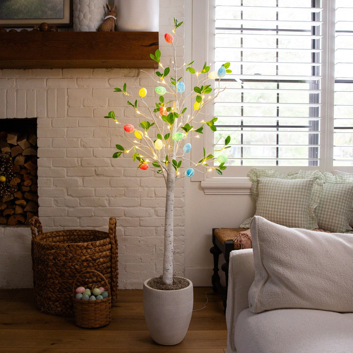 5' Pre-Lit Artificial Blooming Easter Egg Twig Tree with 18 Warm White LED Lights