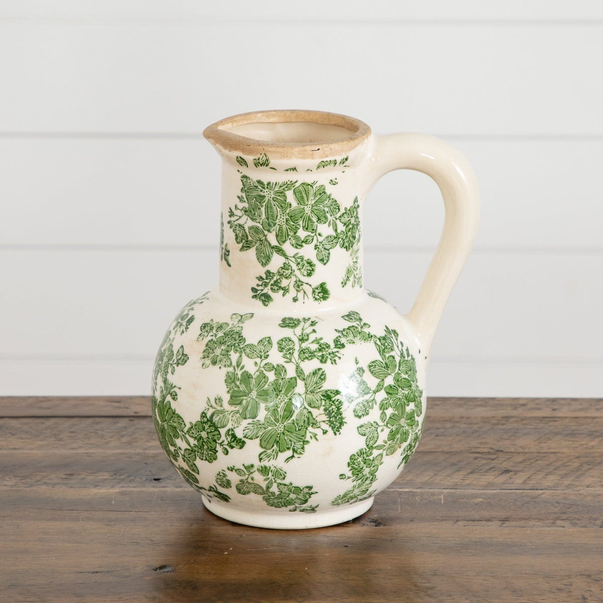 9” Floral Tuscan Ceramic Green Scroll Jar