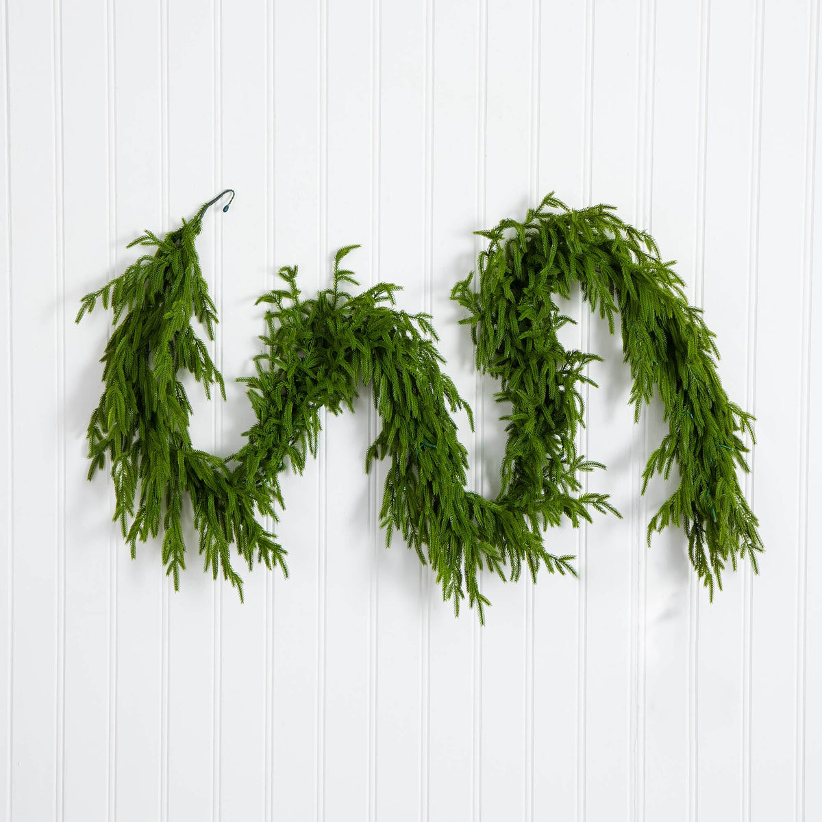 9' Pre-Lit Artificial Real Touch Norfolk Island Pine Garland with 50 Warm White LED Lights and Natural Look
