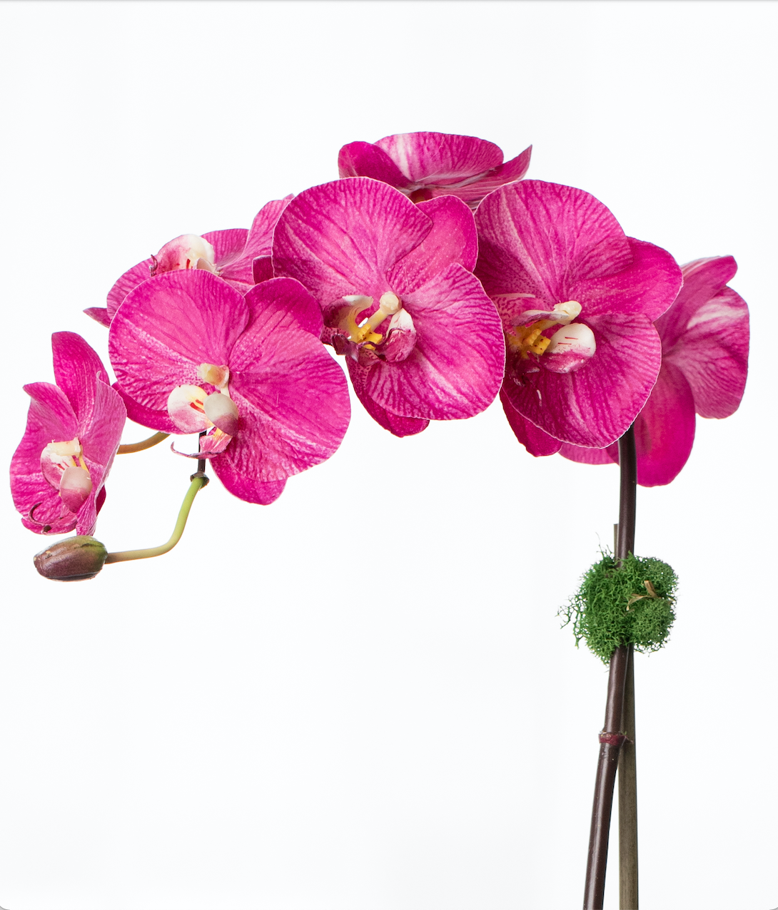 Artificial orchid plant - pink phalaenopsis orchid in black pot - 21"