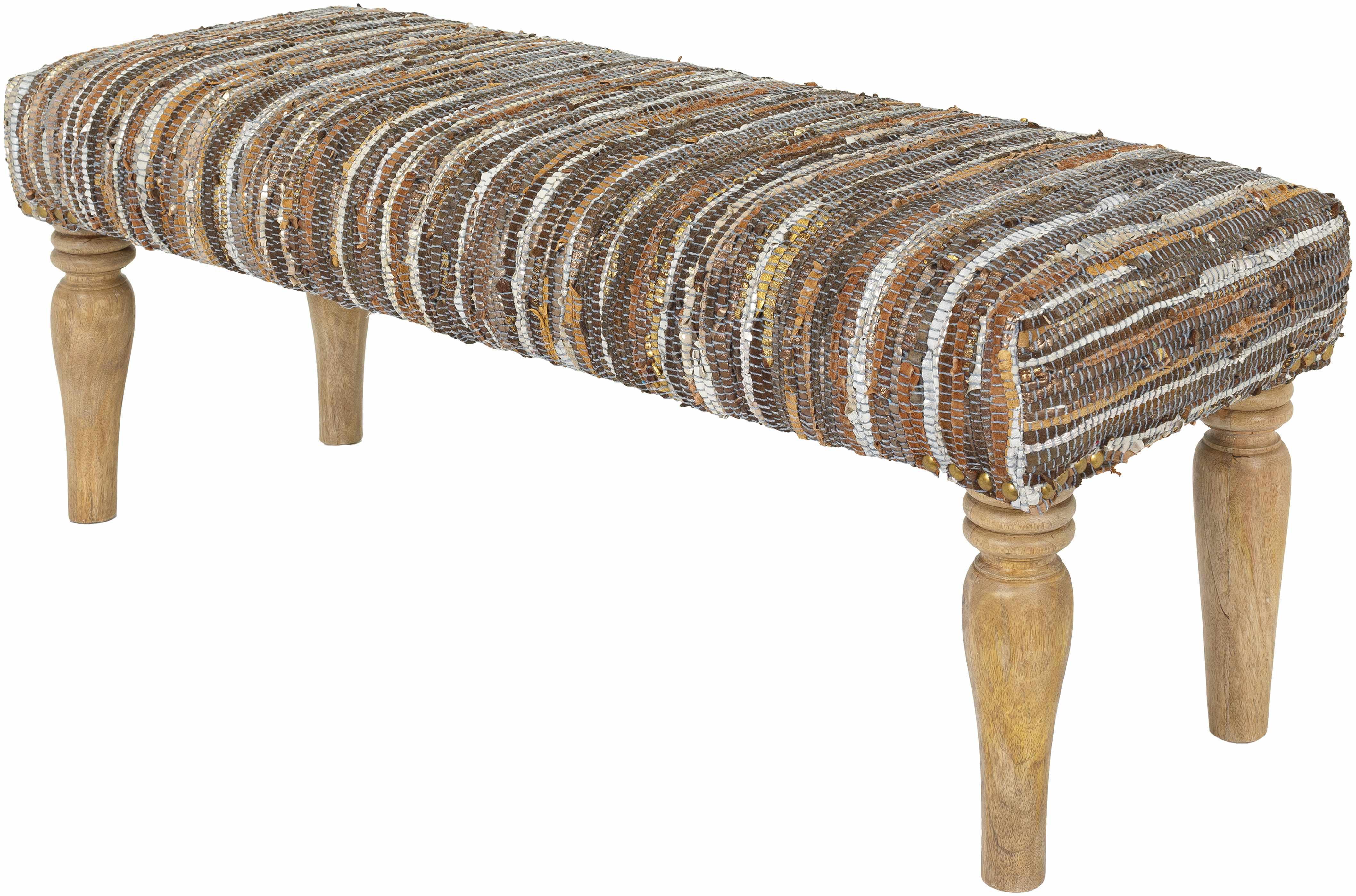 Bustos Leather Striped Wooden Base Bench - PRHOMZ