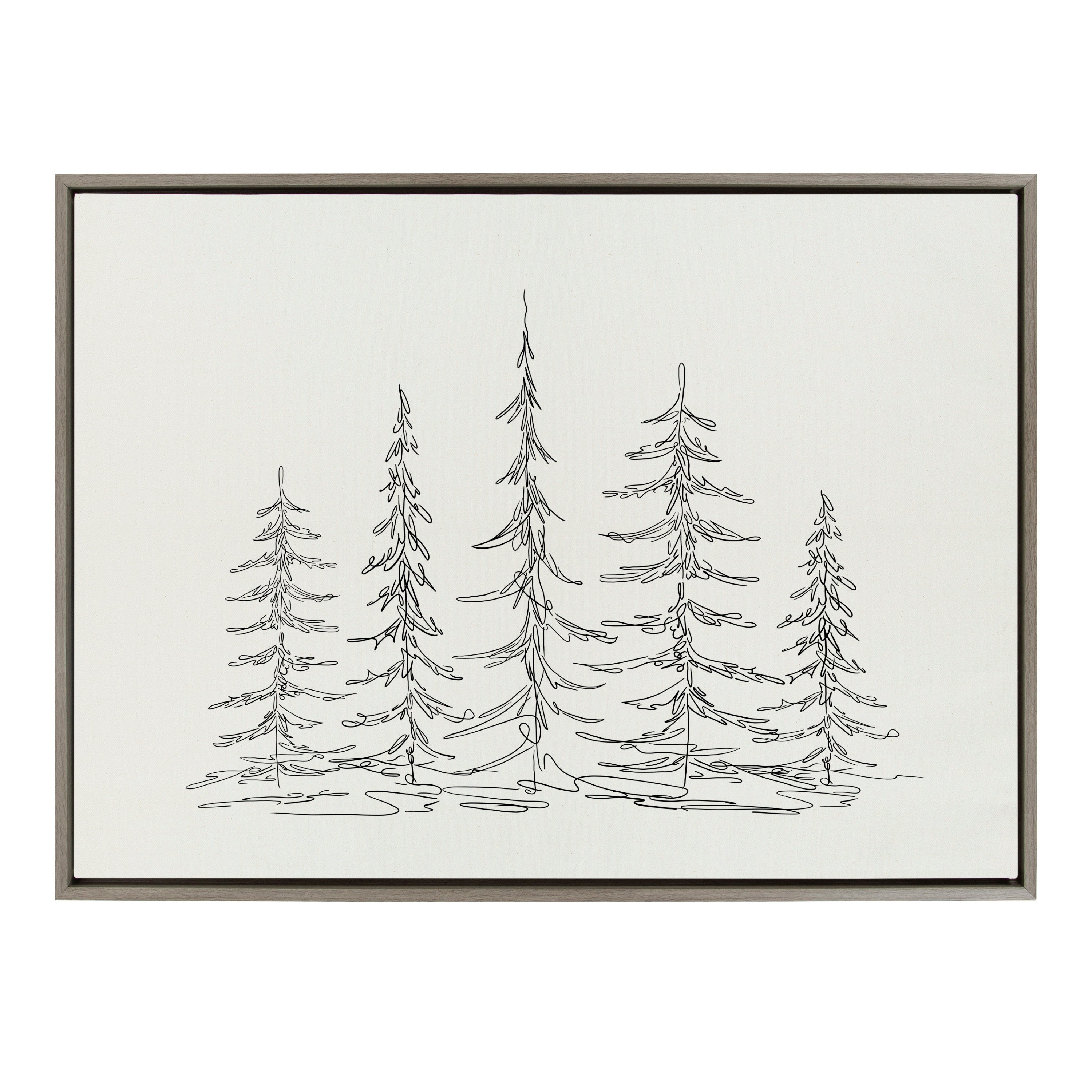 Sylvie Minimalist Evergreen Trees Sketch Framed Canvas by The Creative Bunch Studio