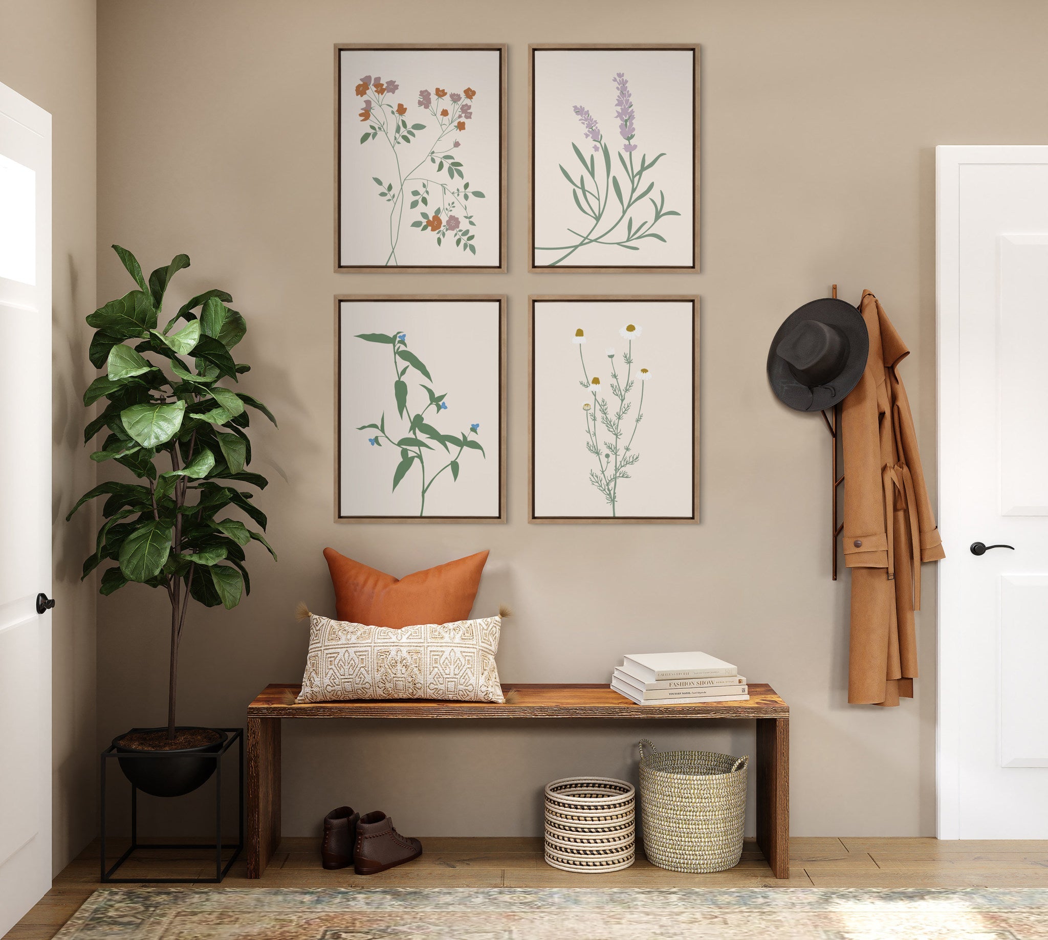 Sylvie Delicate Illustrated Red and Purple Wildflowers Framed Canvas by The Creative Bunch Studio