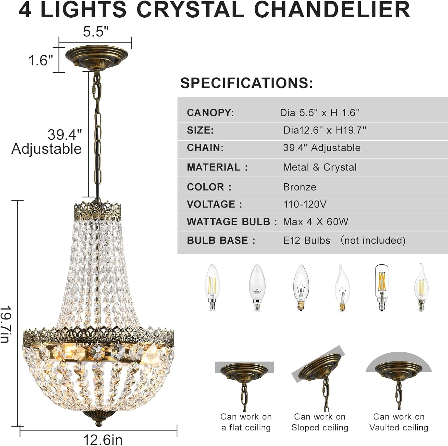 French Crystal Chandelier Bronze Finish Four Light-2