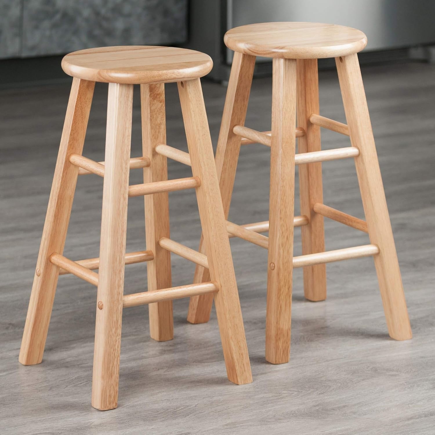Two Piece 24 Inch Natural Finish Solid Wood Counter Stools