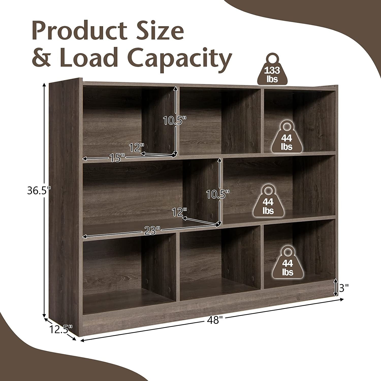 Grey 8 Cube Modular Bookcase For Living Rooms With Display