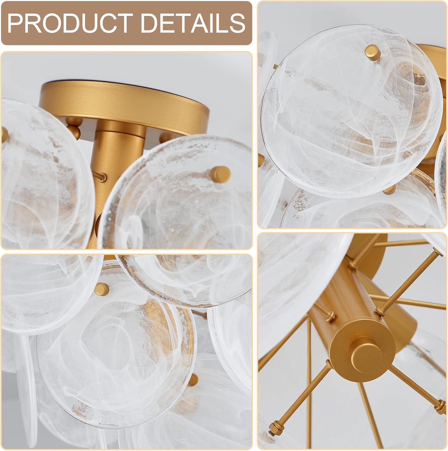 Gold 4 Light Crystal Glass Flush Mount Ceiling Light-3