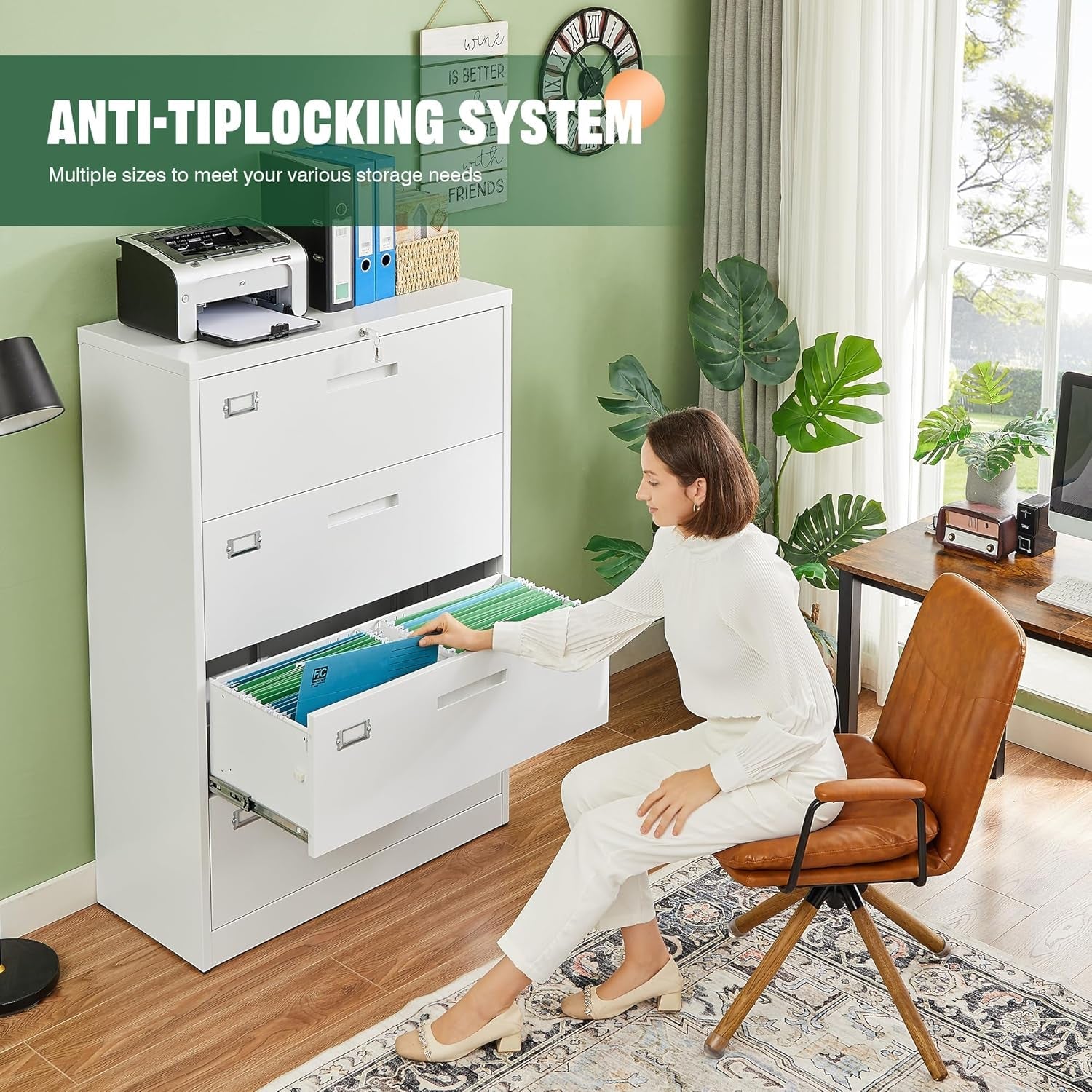 4 Drawer File Cabinet With Lock White Metal Lateral Filing