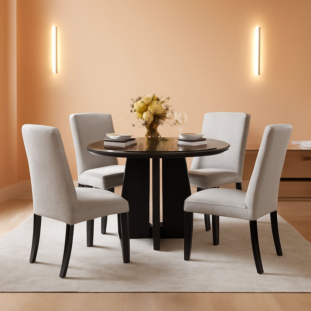 Solid Round Dining Table Set Five Piece Grey And Black