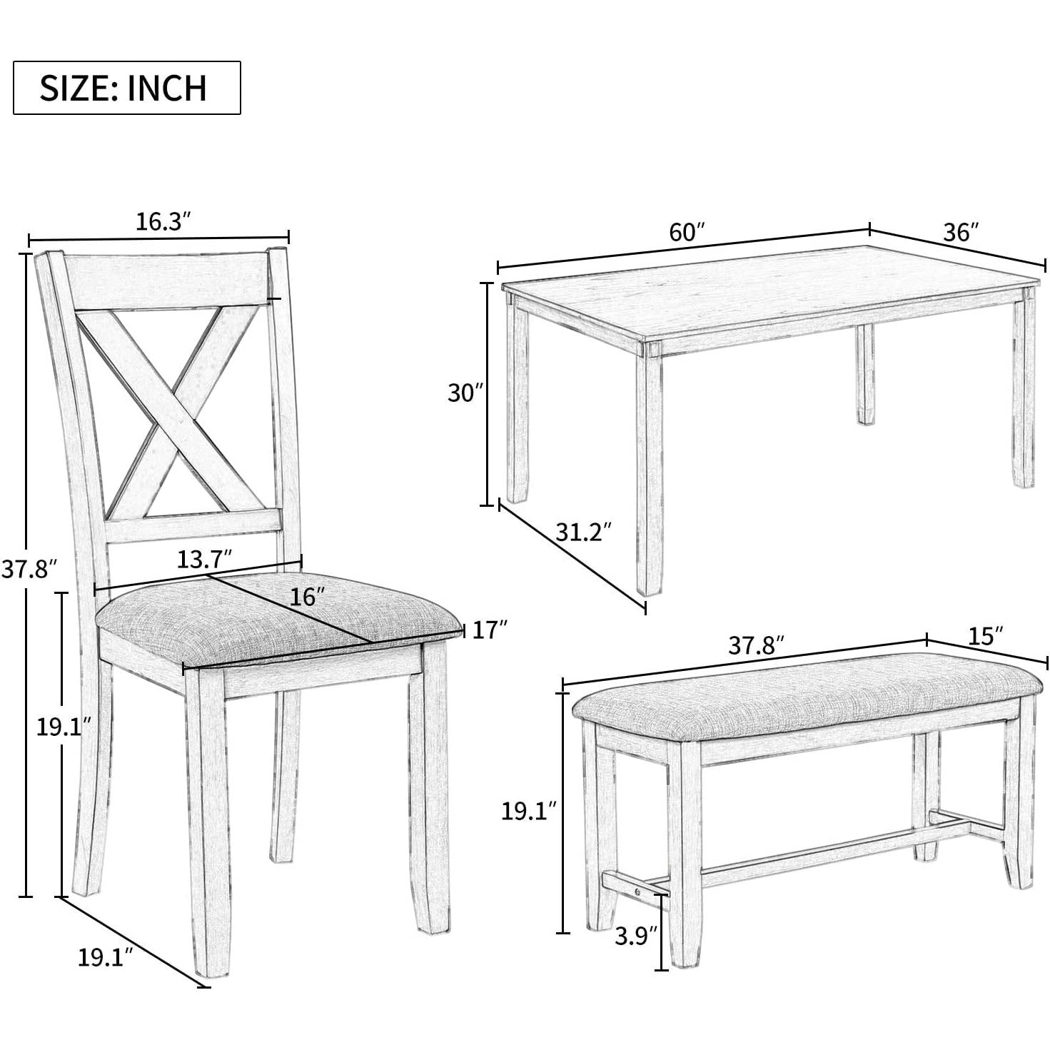 Elegant Grey Rectangular Dining Table Set For Six People