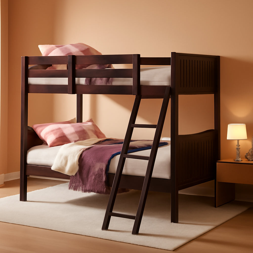 Twin Over Twin Bunk Bed Espresso With Safety Rails