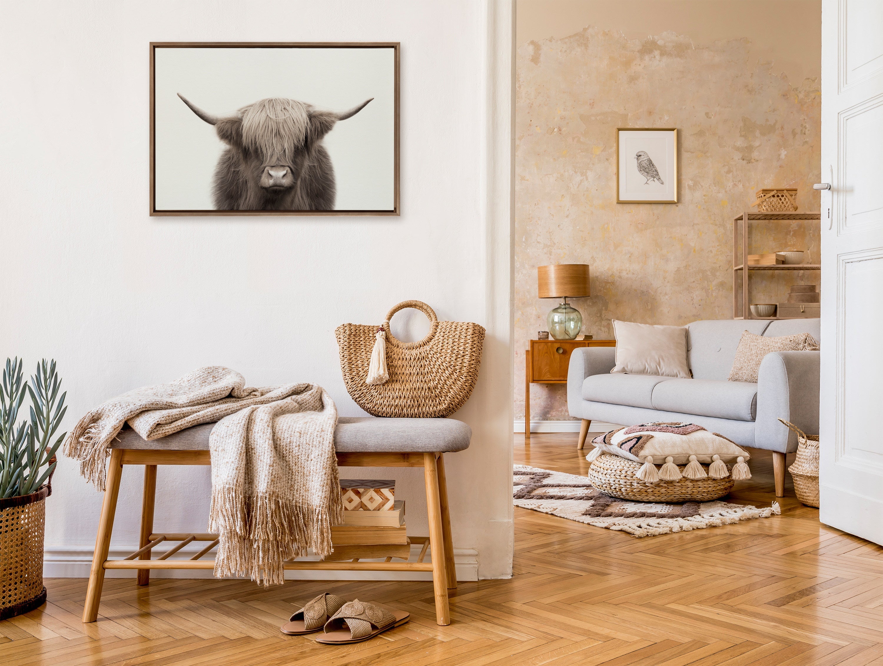 Sylvie Hey Dude Highland Cow Color Framed Canvas by The Creative Bunch Studio