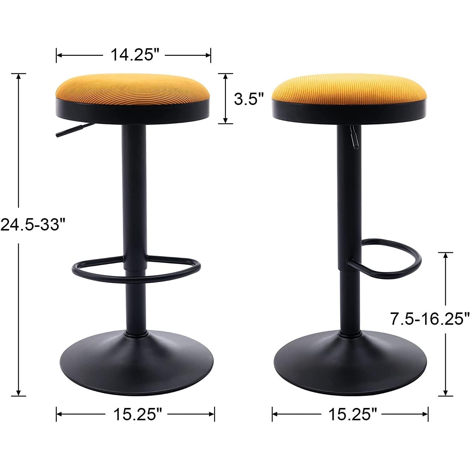 Yellow Fabric Swivel Bar Stool Set Of 2 Height Adjustable
