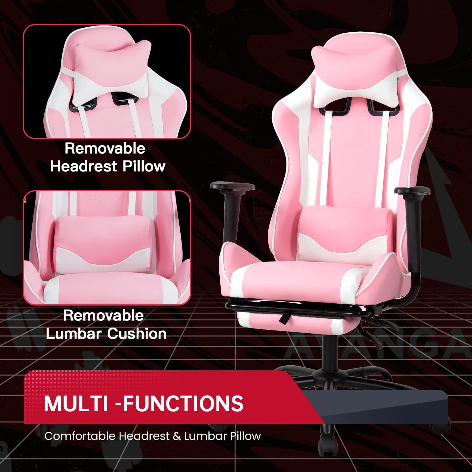 Pink PC Gaming Chair With Lumbar Support For Home Office