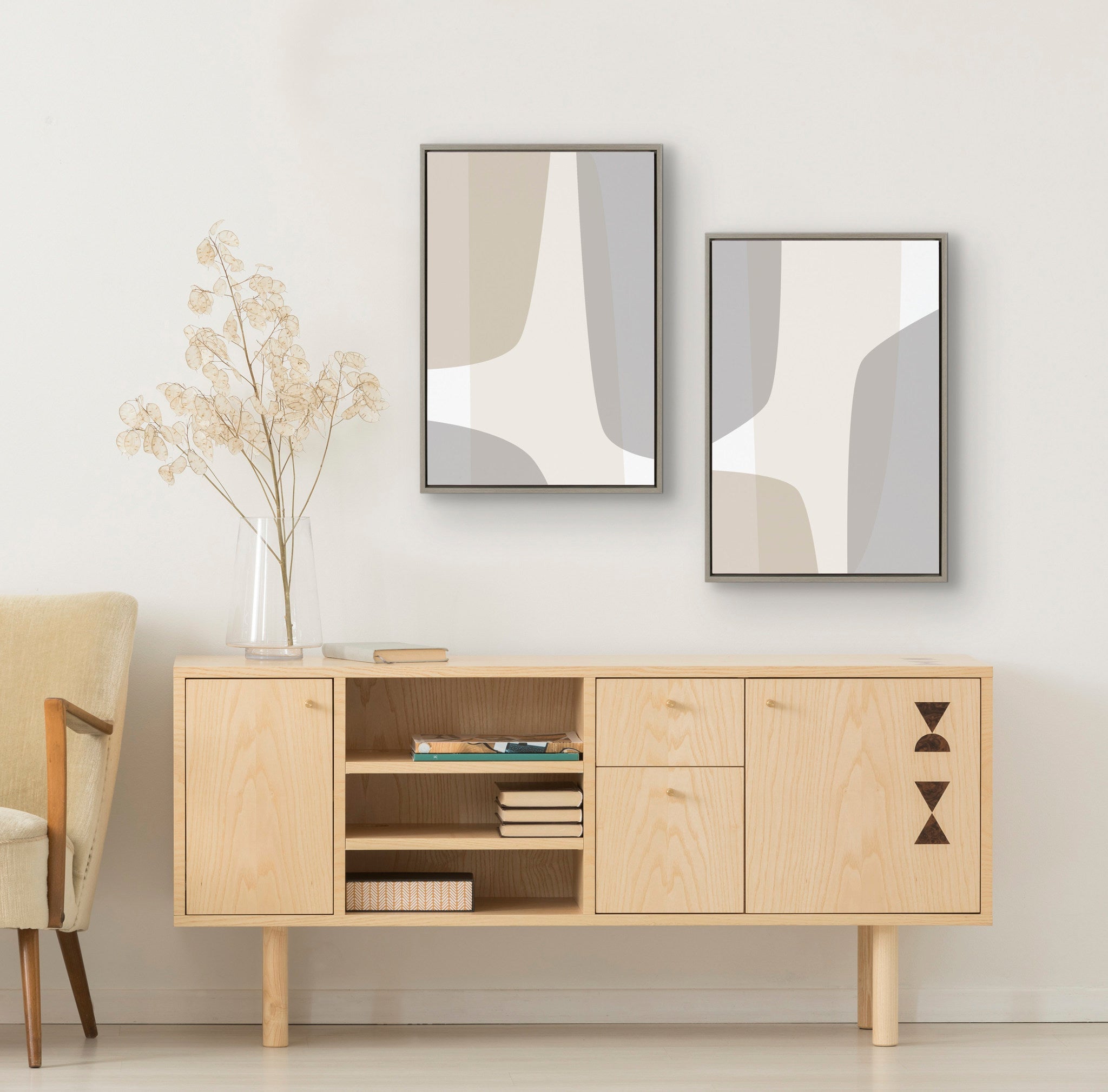 Sylvie Comforting Curves Abstract No 1 and No 2 Framed Canvas by The Creative Bunch Studio