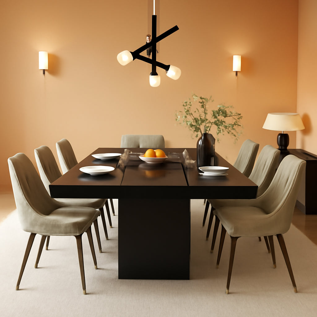 Dining Table 86.6 Inch Rectangular Wood Brown and Black Seats 8 to 10