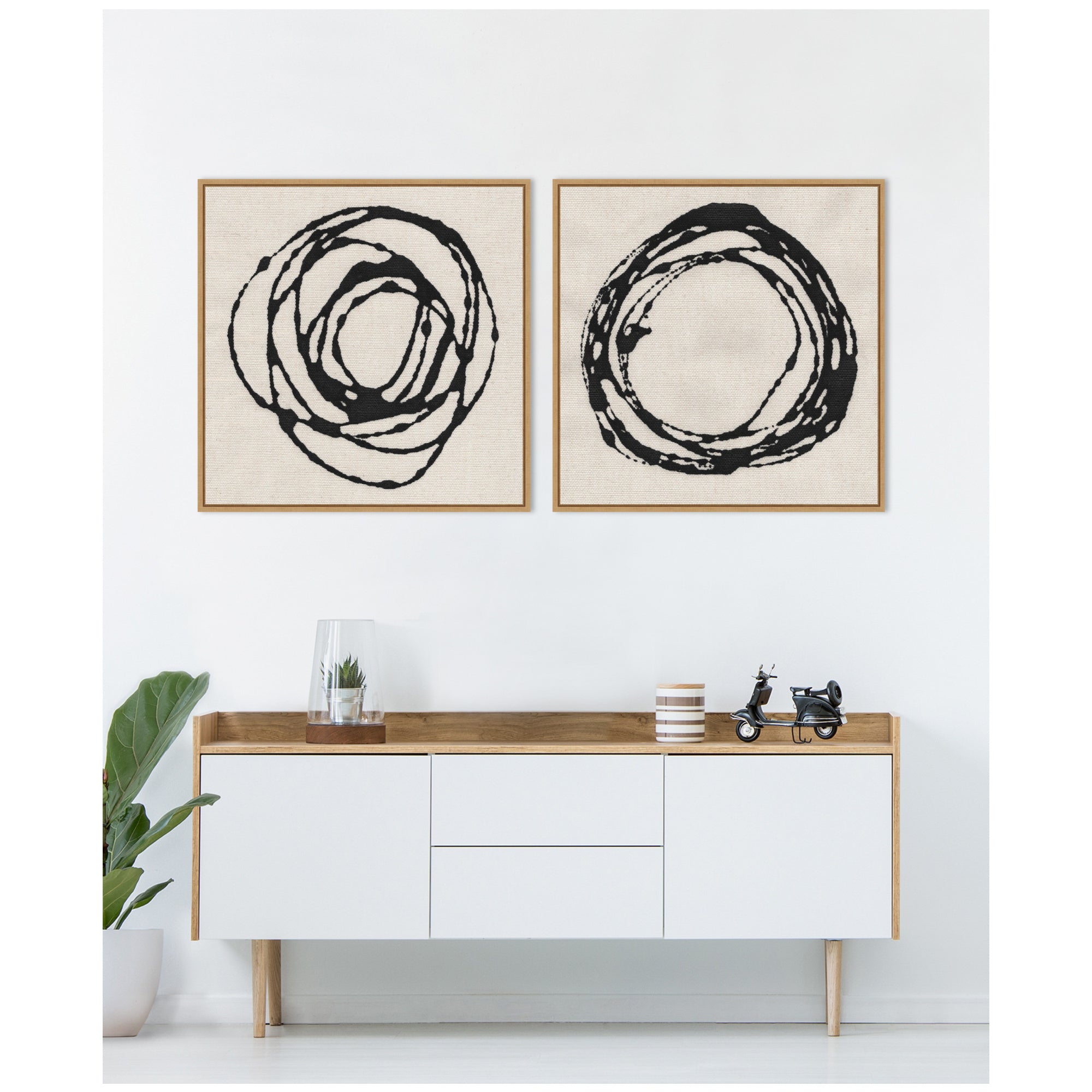 Sylvie Flowing Circle Abstracts - 2 Piece Framed Canvas Art Set by The Creative Bunch Studio