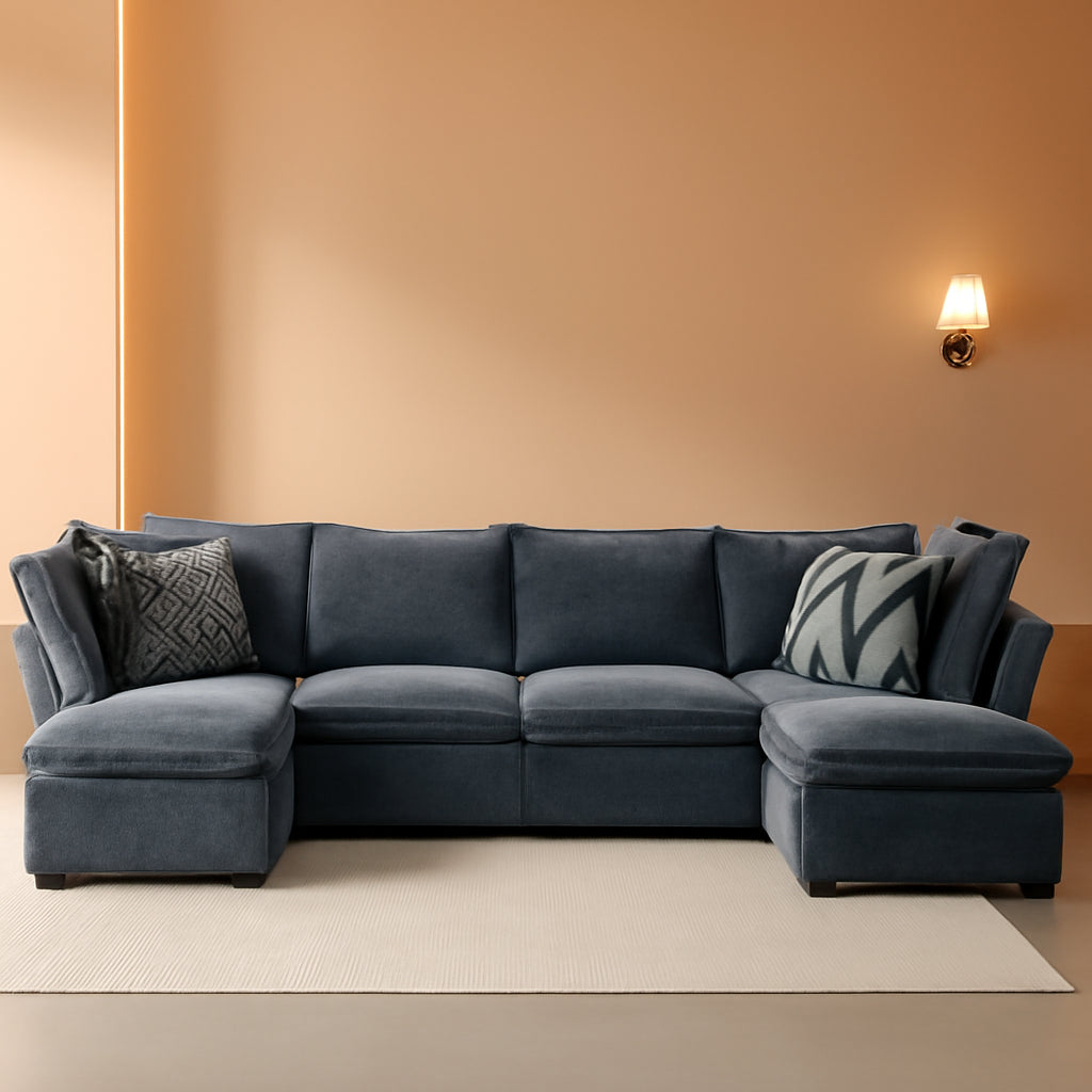 127 Inch Grey Modular Sectional Sofa With Storage Ottoman