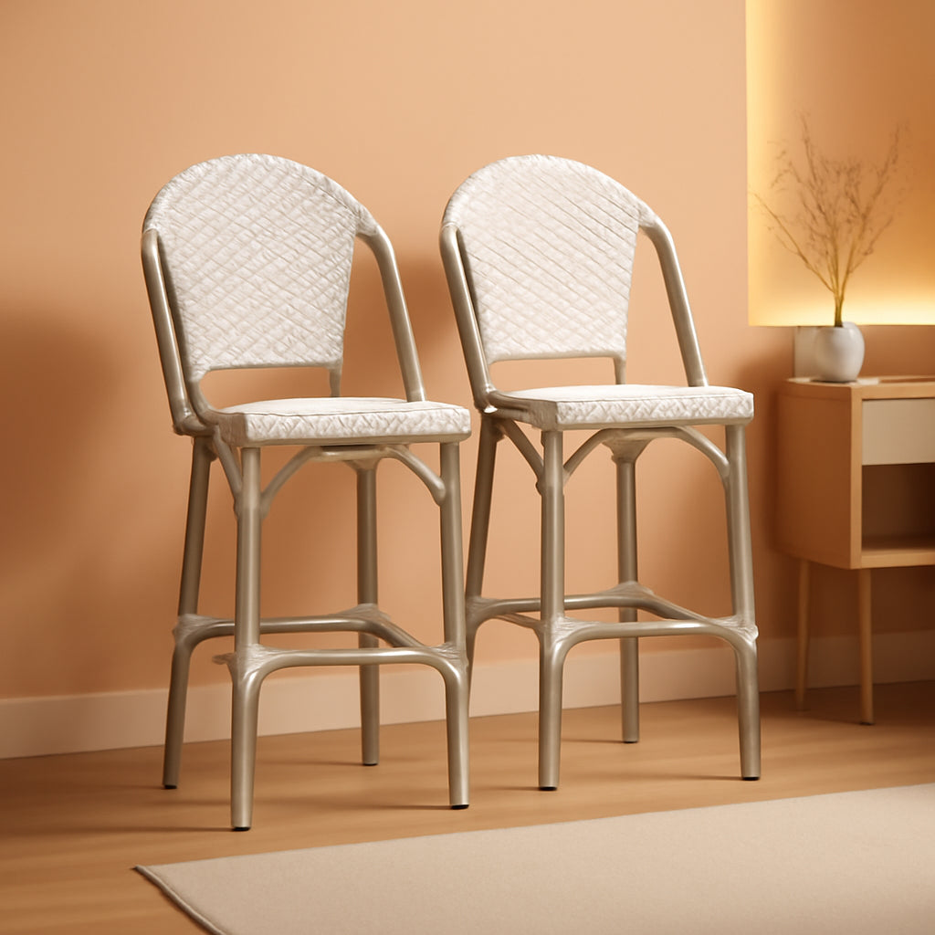 French Style Outdoor Bar Stools Set Of 2 27 Inch White And Grey