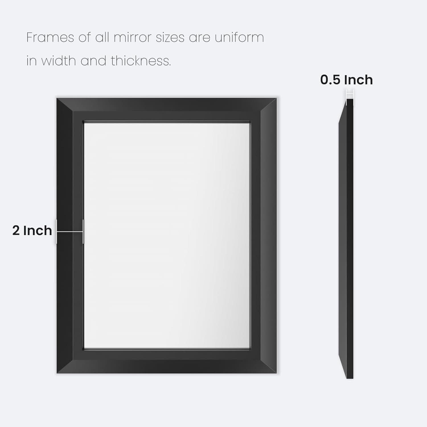 Black Bathroom Mirror 50x30 Inch Over Two Sinks Wall Mount